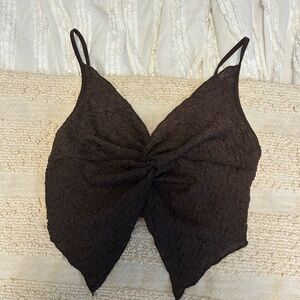 Twist Front Textured Crop Top - Black